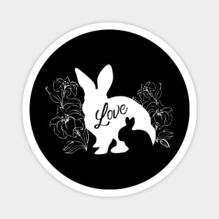 Mama Bunny Baby Bunny LOVE Lily Flowers - White Magnet